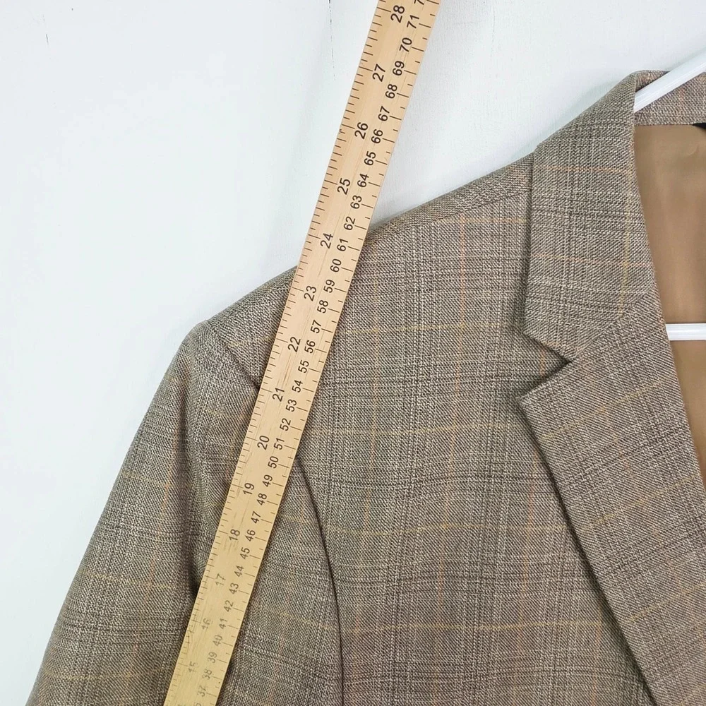 Jos. A. Bank Mens 50R Travelers Silk/Wool Tan Plaid Two Button Blazer Sport Coat